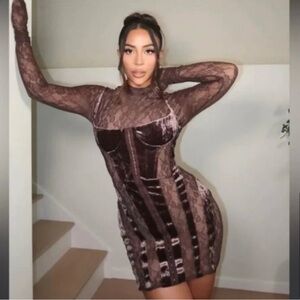 Red Bodycon Long Sleeve Mock Neck Dress